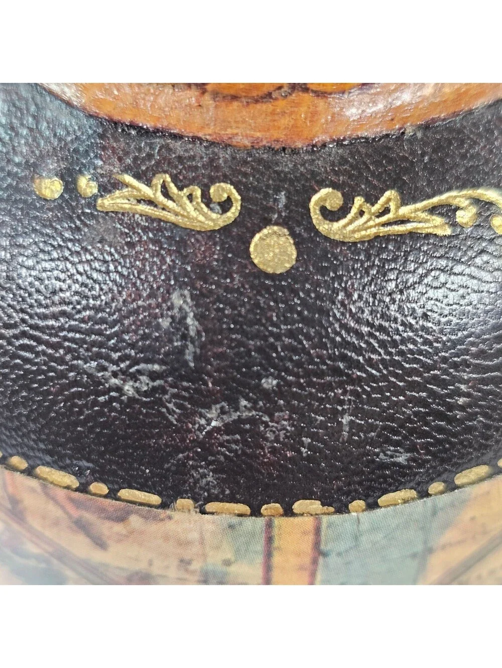 Vintage Italian Leather Wrapped Decanter Bottle Old World Map Wooden Stopper